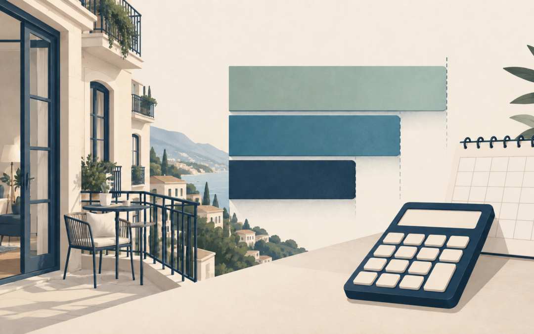 A foreign apartment, calendar, and layered housing-cost calculation.