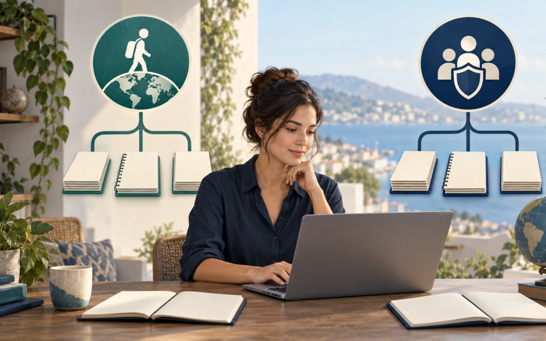 A self-employed worker reviewing separate income-tax and self-employment-tax calculations.